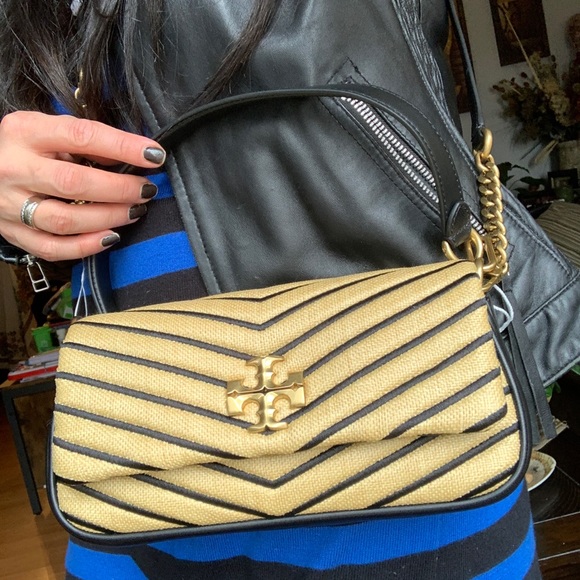 SOLD⛔️Authentic TORY BURCH Leather/quilted straw magnetic flap shoulder/Crosby - Picture 13 of 15